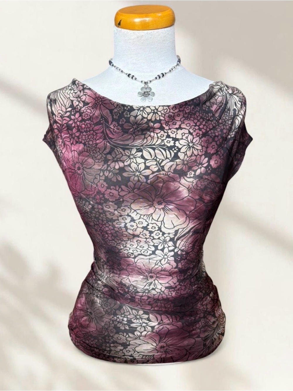 Floral Boatneck Camisole in Plum and Black by